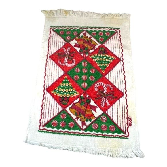 Vintage MCM Christmas Tree Kitchen Hand Dish Towel Candy Cane 23”X15 Peppermint - Picture 1 of 8